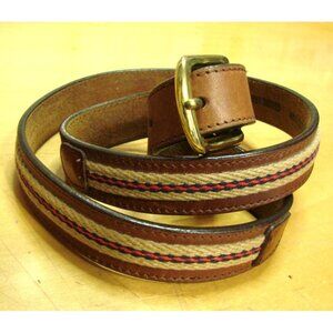 LeeGin Mens Belt Sz 32 Dress Brown Genuine Leather Fabric Cord Inlay 29907 Vtg